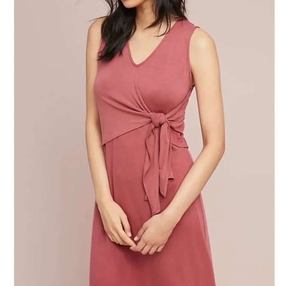 Drew Anthropologie Ribbed Side Tie Mini Dress Large Ruffled Sleeveless Casual